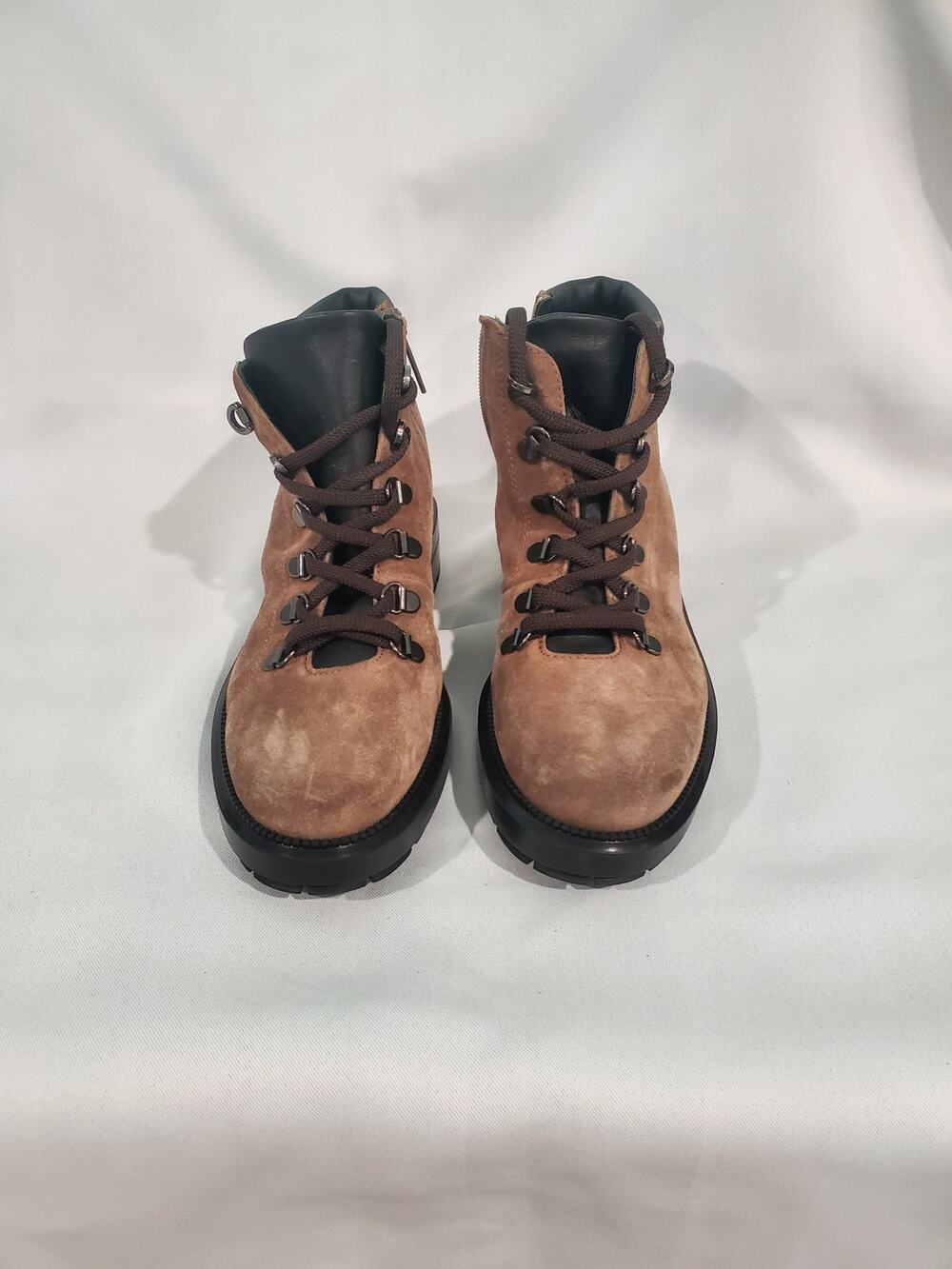 Aquatalia Liviana Taupe Suede Weatherproof Suede Combat Hiker Boots.s48